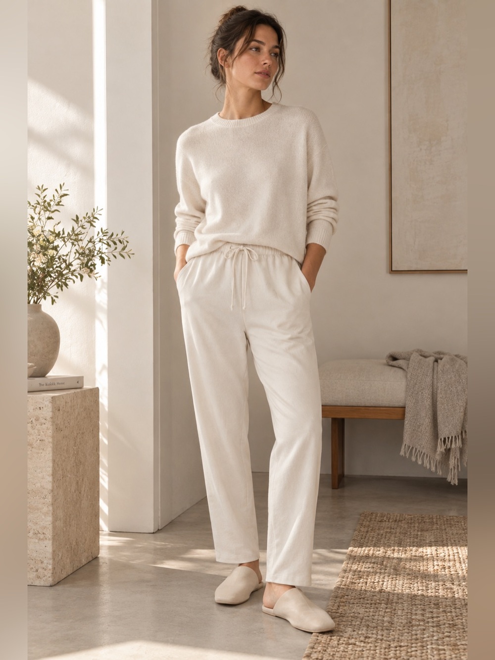 Neiwai Women Boundless Soft Tapered Pant XS White Swan Cotton Pull On Minimalist